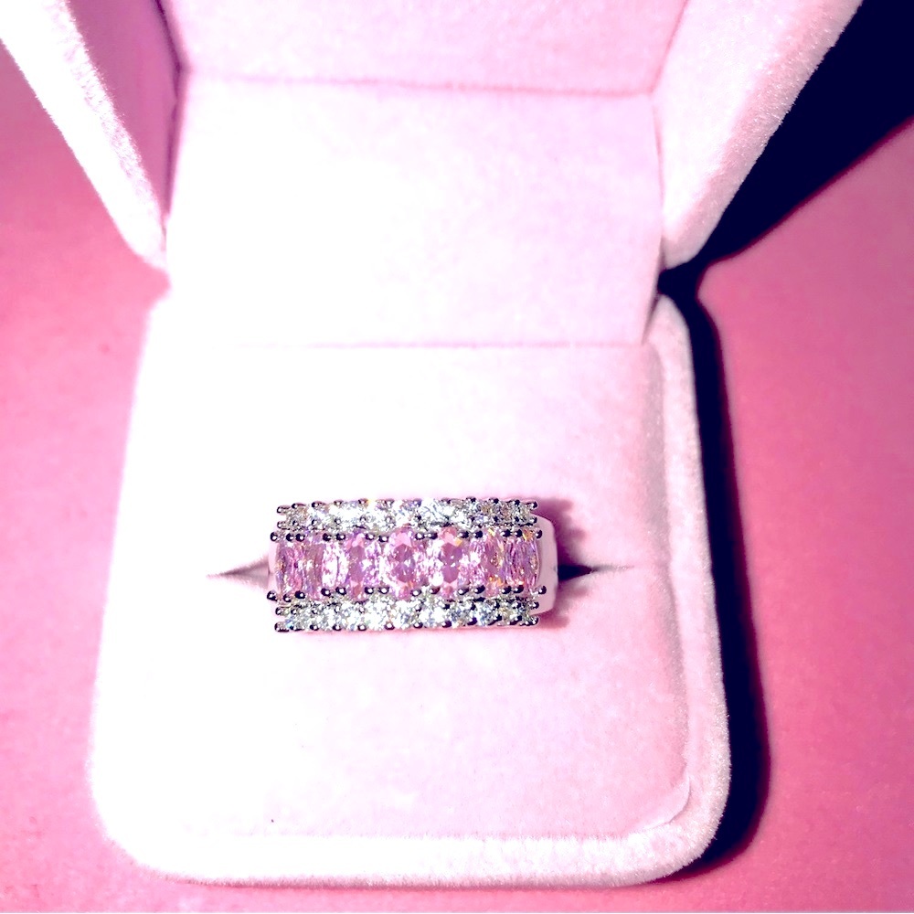 🌷Beautiful Pink Zircon Silver Plated Wide Ban - Picture 5 of 7